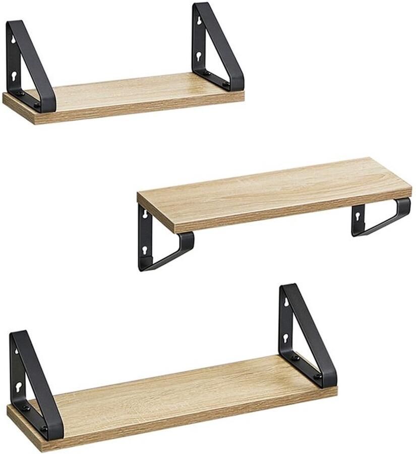 Furnibella -Set van 3 Wandplanken Eiken en Zwart Stoer en Stijlvol Design