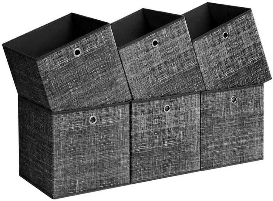 Furnibella _Set van 6 Opbergdozen – 33 cm – ZWART GEVLEKT – Stevige Opvouwbare Opslagboxen met Handgrepen