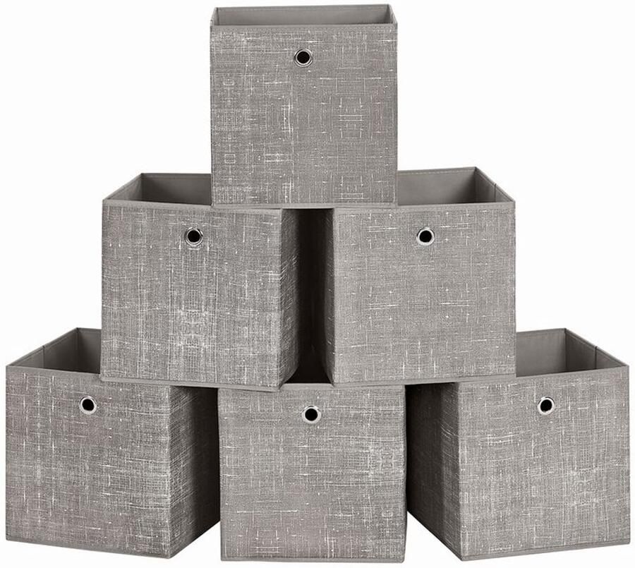 Furnibella _Set van 6 Opbergdozen – Taupe Gemêleerd – Duurzaam Stapelbaar en Stijlvol