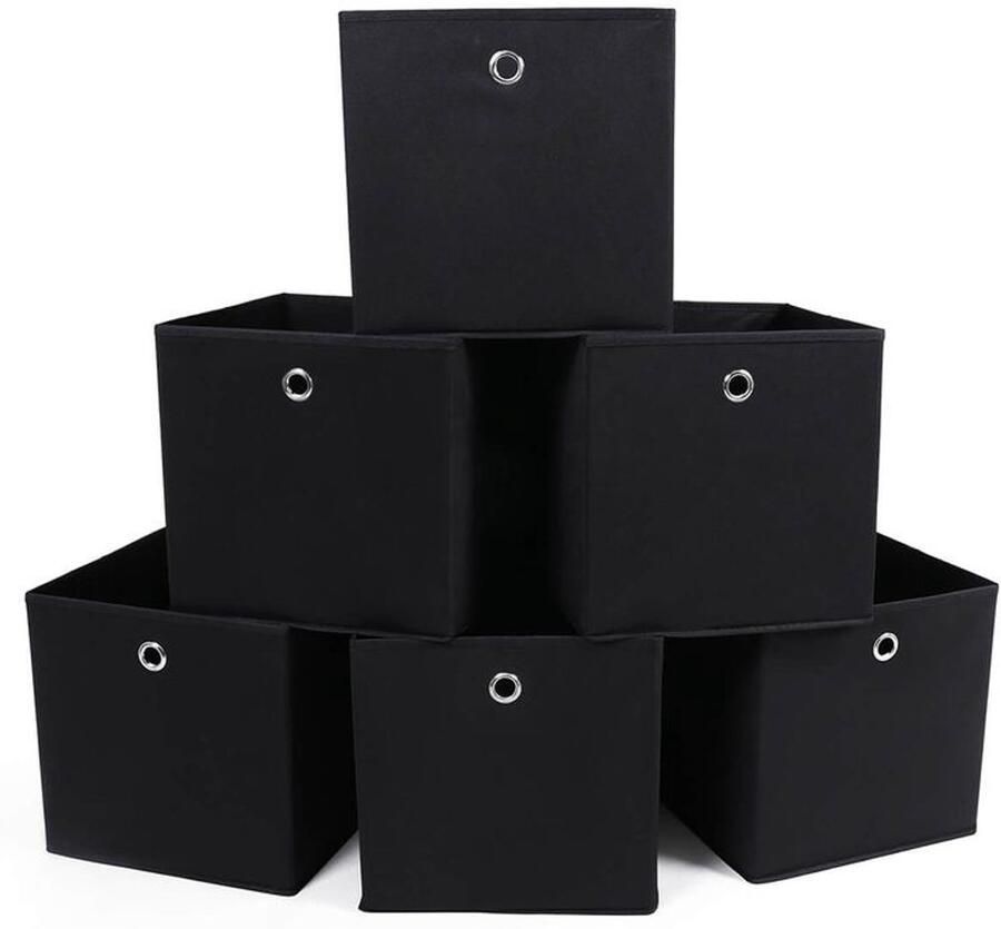 Furnibella _Set van 6 Opvouwbare Opbergdozen – ZWART Ruimtebesparend en Multifunctioneel