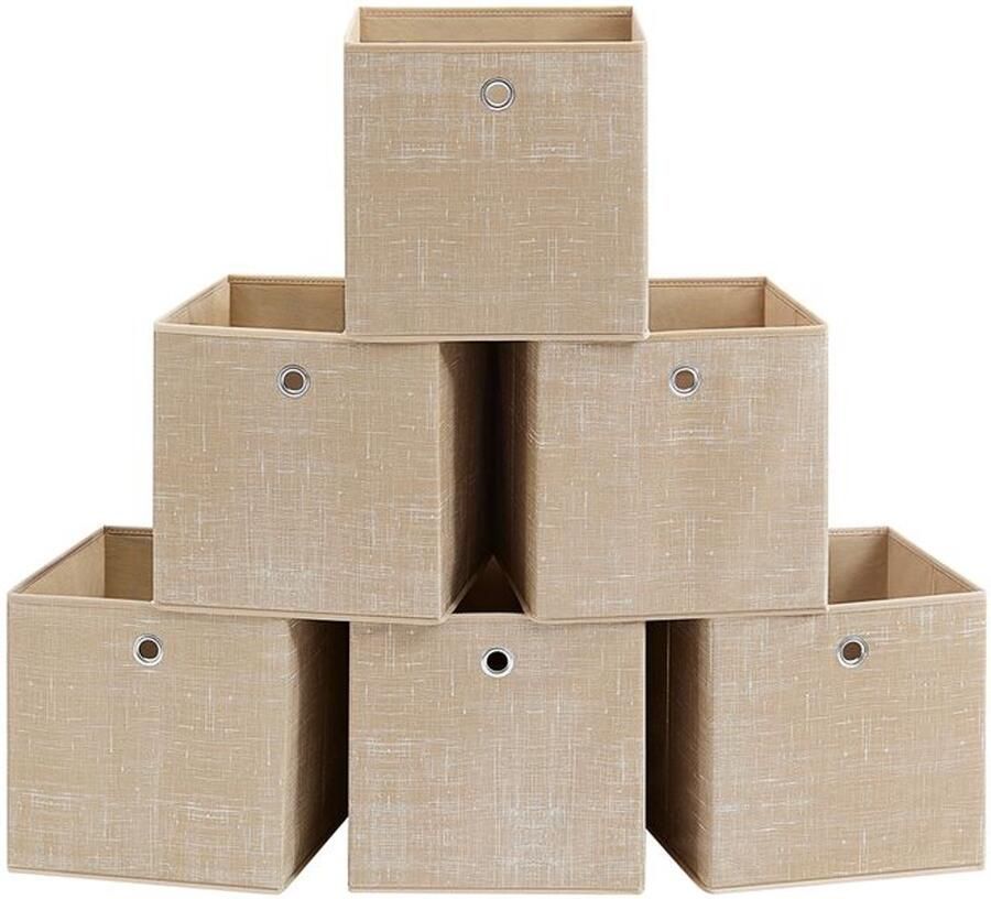 Furnibella _Set van 6 Stapelbare Opbergboxen – Zandbeige Duurzaam Kunststof Met Deksel Ruimtebesparend