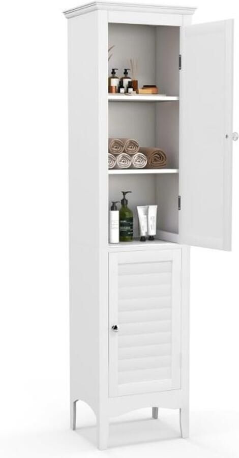 Furnibella Smal Badkamerkast met Verstelbare Planken – Ruimtebesparend & Stijlvol (Wit)