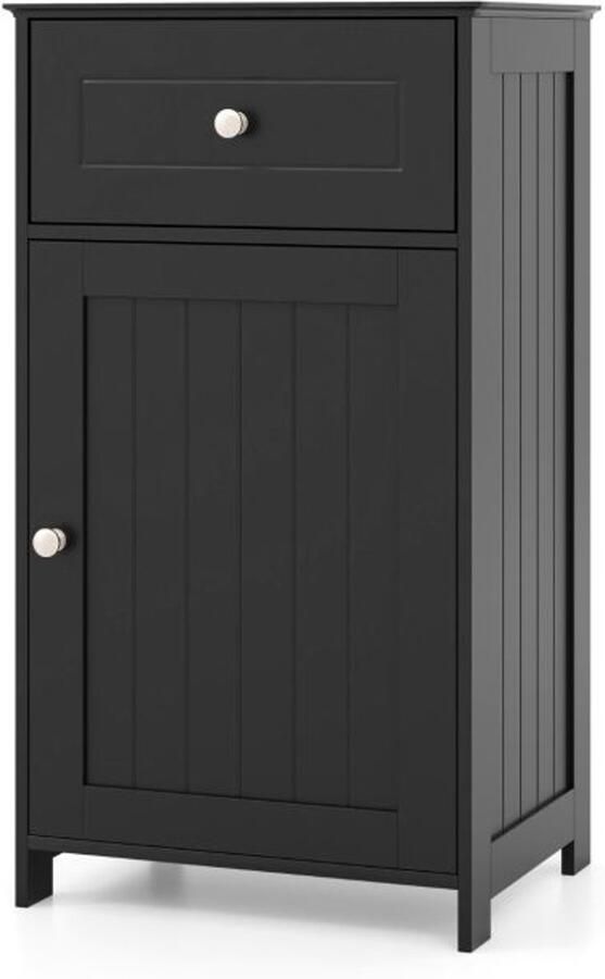 Furnibella -Smal zwarte badkamerkast – Met lade en deur 43x34x77 cm