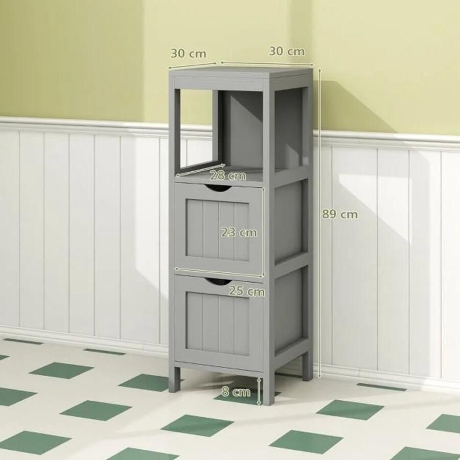 Furnibella -Smalle badkamerkast – Met 2 lades & open plank ideale opbergkast