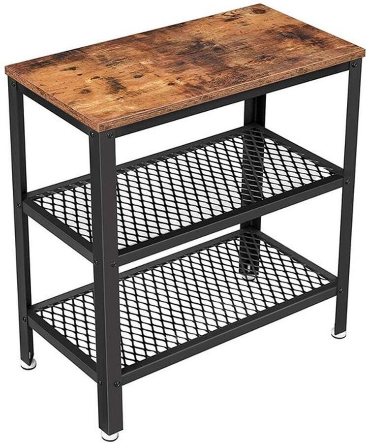 Furnibella -Smalle Bijzettafel in Industrieel Design – Vintage Donkerbruin Houtlook