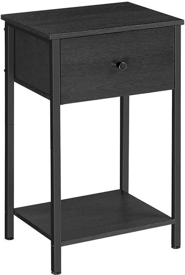 Furnibella -Stijlvol Nachtkastje met Stoffen Lade en Strakke Zwarte Plank