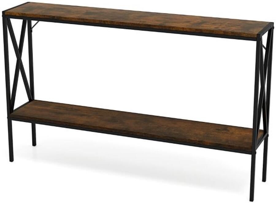 Furnibella -Stijlvolle 120 cm Consoletafel – Industrieel Design met Geometrisch Metalen Frame Geschikt voor Hal Woonkamer & Salon-BRUIN+ZWART