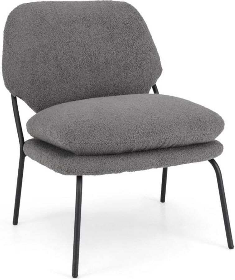 Furnibella -Stijlvolle Fauteuil met Hoge Rugleuning – Teddy Fleece Bekleding & Minimalistisch Design Vrijetijdsstoel-Grijs
