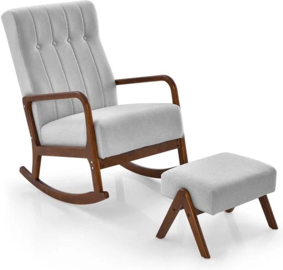 Furnibella Stoffen Chaise Longue – Elegante Loungestoel met Kussen en Houten Frame (Grijs)