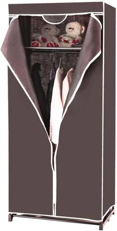 Furnibella -Stoffen Garderobekast met Kledingroede – 75x50x170 cm – Stevig & Ruim – Bruin