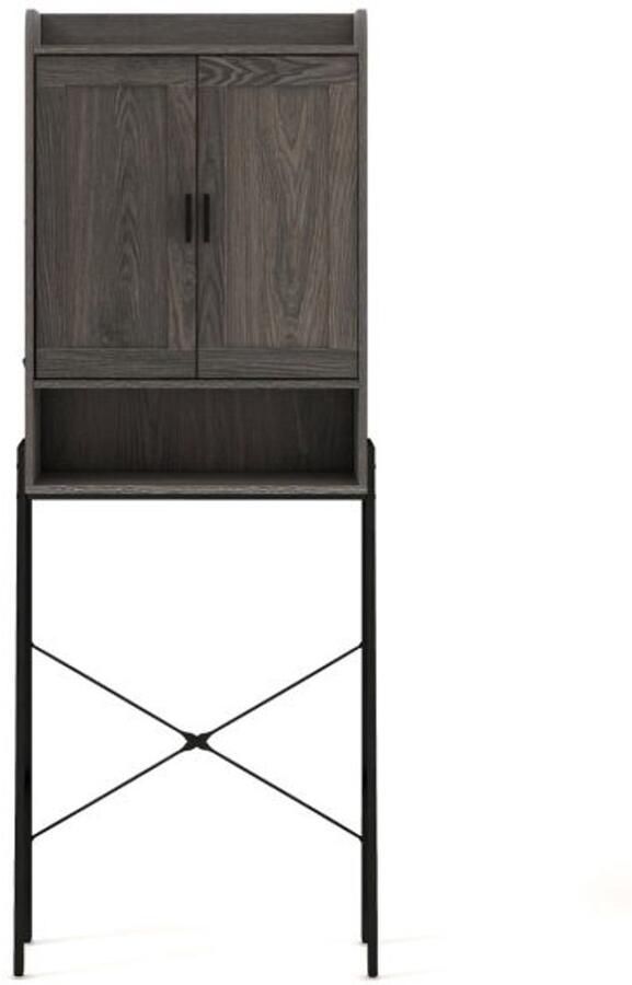 Furnibella Toiletkast met Dubbele Deuren en Verstelbare Planken – Badkamerkast & Toiletplank (Grijs)