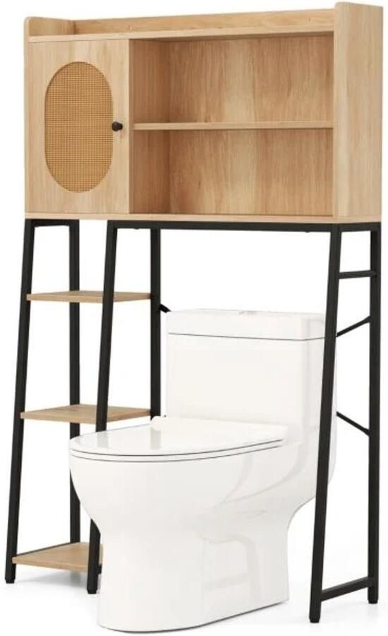 Furnibella -Toiletkast met PE rotan deur – Toiletplank met verstelbare plank naturel