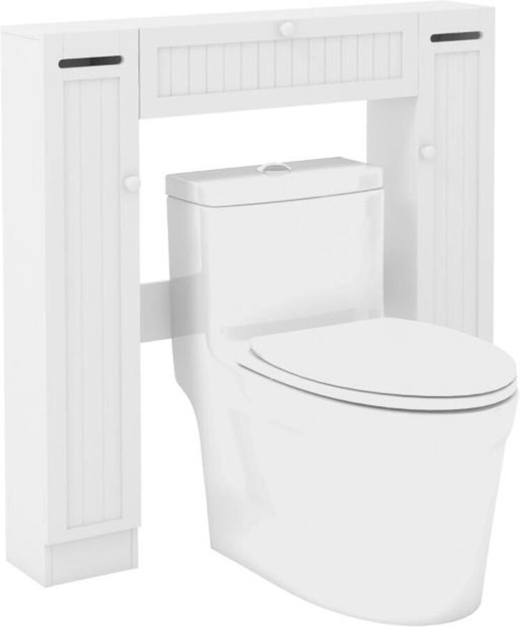 Furnibella Toiletkast met Toiletrolhouder – Badkamerkast & Toiletstandaard (Wit)