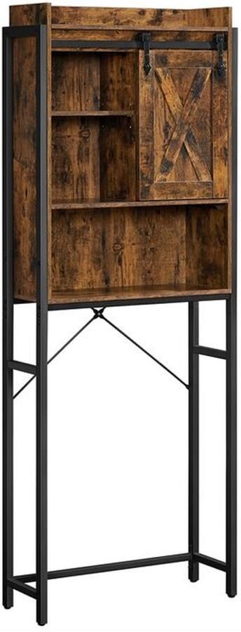 Furnibella -Toiletplank met Kast Stijlvol Ruimtebesparend & Functioneel Opbergmeubel- vintage bruin-zwart