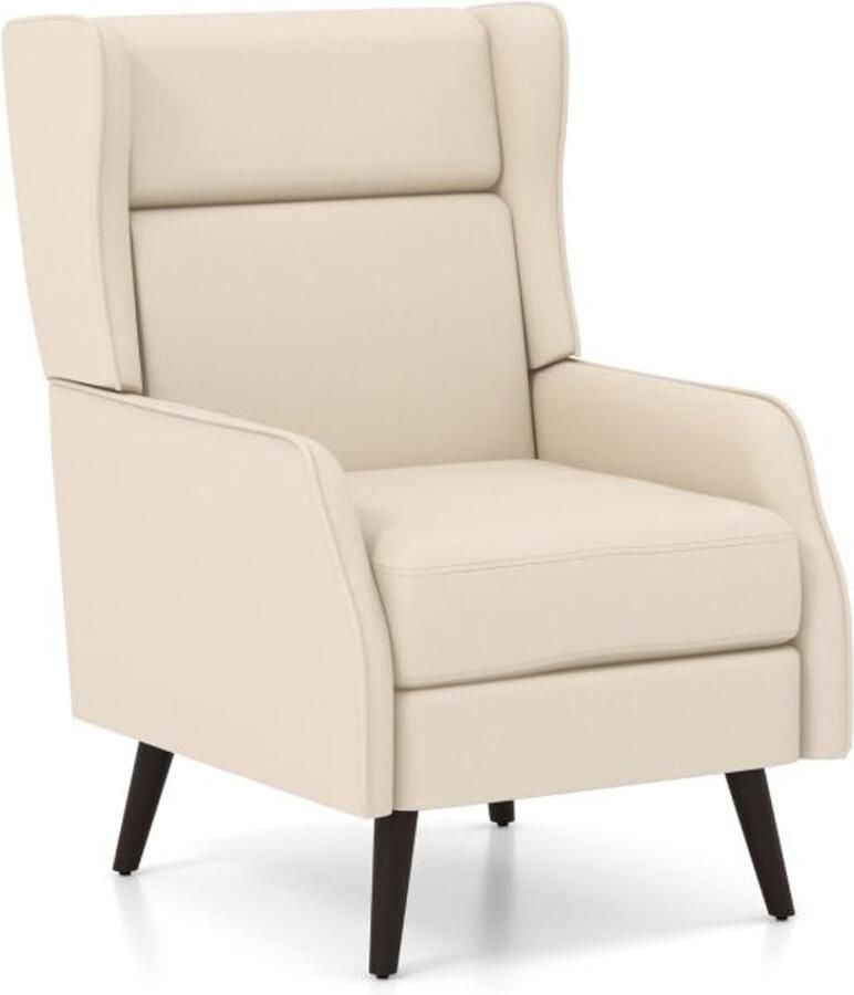 Furnibella Traditionele stoffen vleugelstoel met hoge rugleuning en elastische pocketveren wit