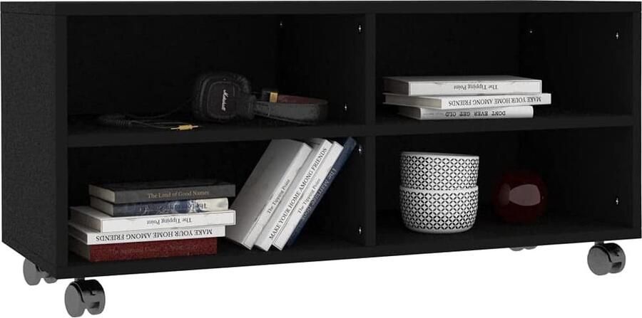 Furnibella Tv-meubel met Wieltjes Spaanplaat Zwart Televisiemeubel Multimediakast
