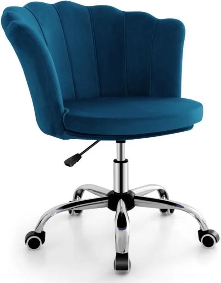 Furnibella Verstelbare Computerstoel – Draaibare Bureaustoel met Ergonomische Rugsteun en Mobiliteit (Blauw)