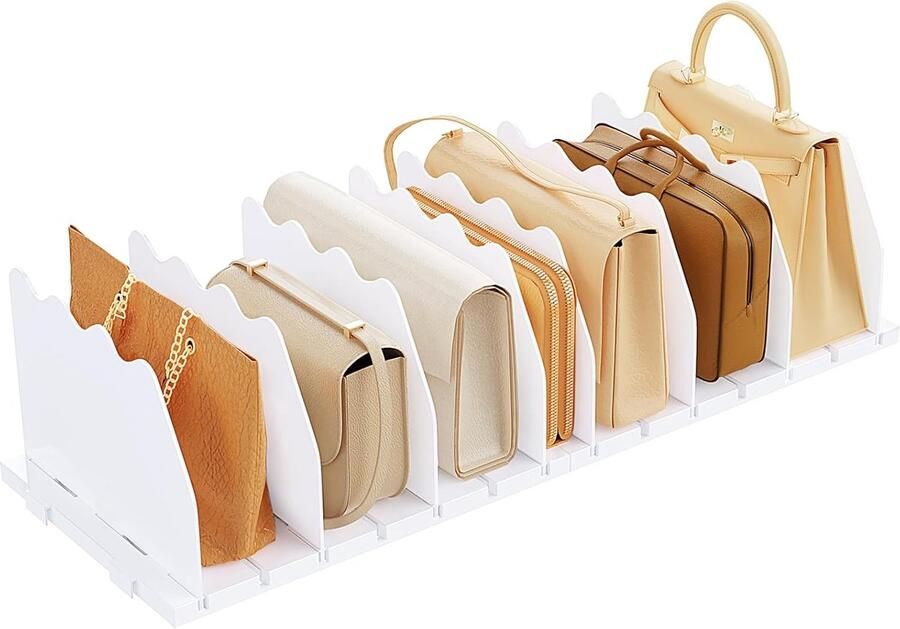Furnibella -Verstelbare Plankverdelers – Multifunctionele Organizer voor Handtassen Boeken & Accessoires – Geschikt voor Kast Slaapkamer Kantoor Keuken & Badkamer – WIT
