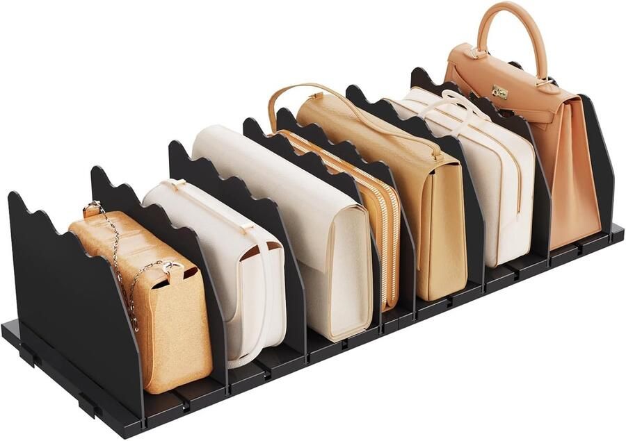 Furnibella -Verstelbare Plankverdelers – Multifunctionele Organizer voor Handtassen Boeken & Accessoires – Geschikt voor Kast Slaapkamer Kantoor Keuken & Badkamer – Zwart