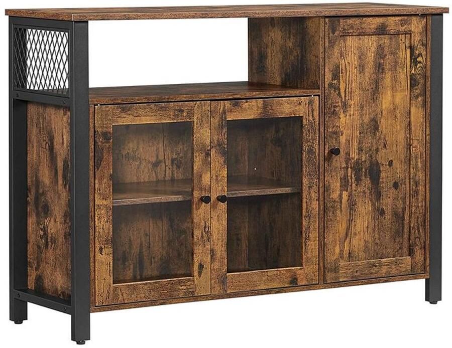 Furnibella -Vintage Bruin-Zwarte Keukenkast met 3 Deuren Klassiek Ontwerp Robuuste Houtafwerking en Functionele Opbergruimte