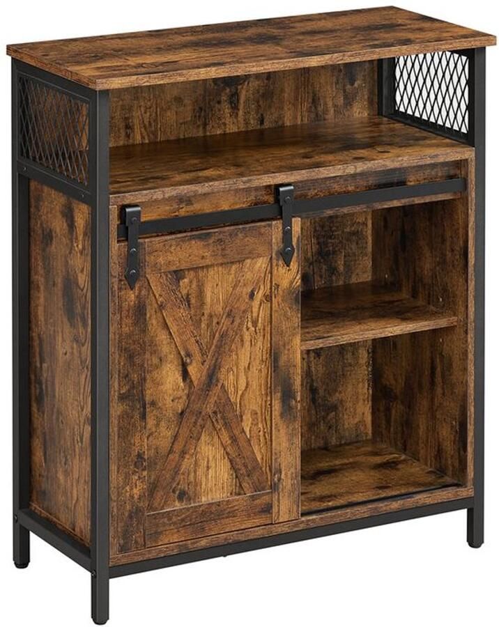 Furnibella -Vintage Bruin-Zwarte Keukenkast met Schuifdeuren Tijdloos Design Duurzaam Hout Stijlvolle Opslagoplossing