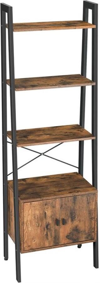 Furnibella -Vintage Industriële Boekenkast – Staande Plank met 4 Niveaus-vintage donkerbruin