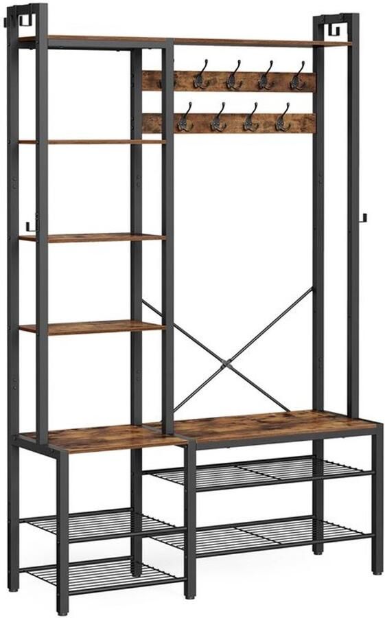 Furnibella -Vintage Kapstok met Inktzwarte Schoenenbank van Spaanplaat