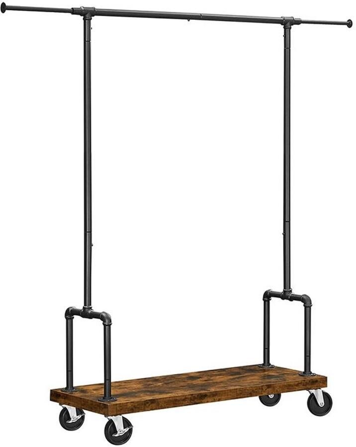 Furnibella -Vintage Kledingrek op Wielen – Bruin en Zwart Metaal met Houten Accenten