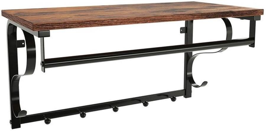 Furnibella _Vintage Wand kapstok met 5 Haken – Industrieel Design Bruin & Zwart Ruimtebesparend & Stijlvol