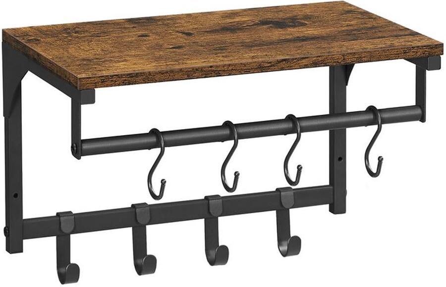 Furnibella _Vintage Wand kapstok met 8 Haken – Industrieel Design Bruin-Zwart Stevig & Stijlvol