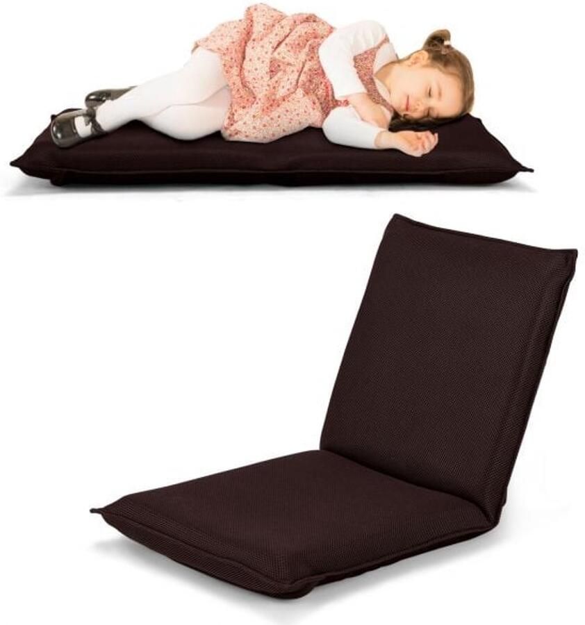 Furnibella Vloerbank vloerstoel met 6-niveau verstelbare rugleuning meditatiestoel koffie