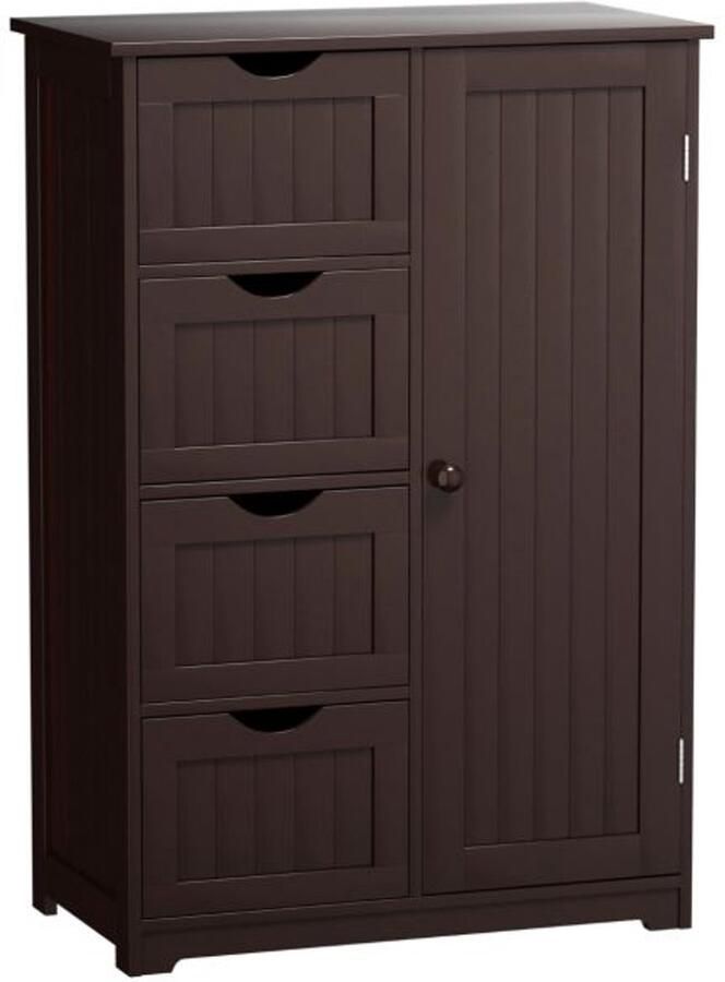 Furnibella -Vloerkast voor Badkamer met 4 Lades en 1 Verstelbare Plank – Ruimtebesparend en Multifunctioneel (Bruin)