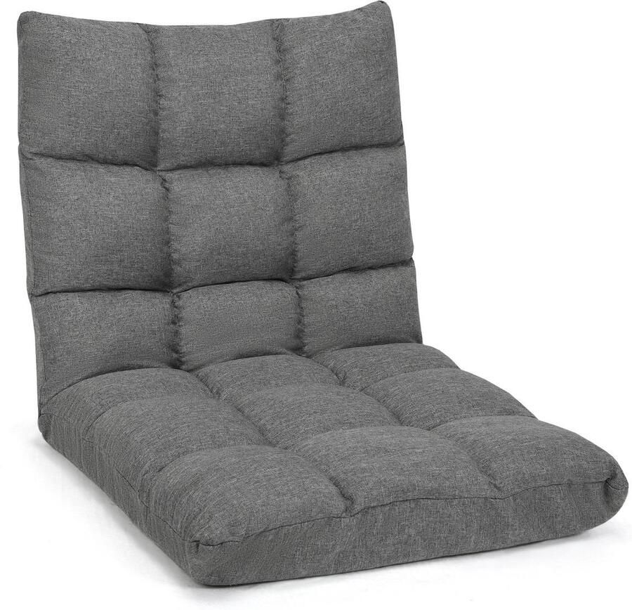 Furnibella -Vloerstoel met 14-voudig verstelbare rugleuning Vloerstoel van schuim 106 5 x 55 5 x 10 cm Donkergrijs