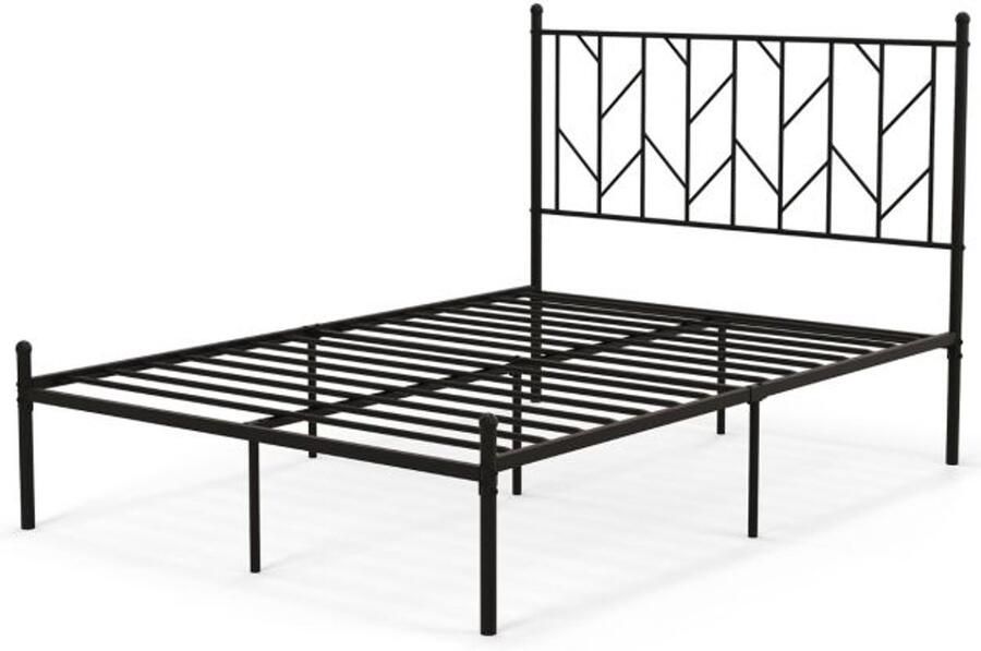 Furnibella -Volledig Metalen Bedframe – Stabiel & Geruisloos Met Hoofdbord (Zwart)