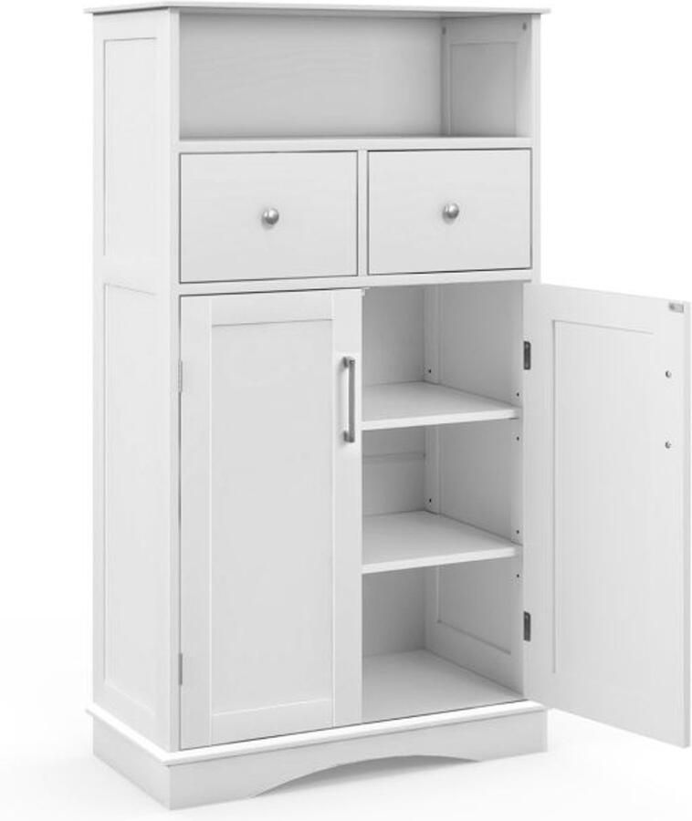 Furnibella -Vrijstaande Badkamerkast met 2 Deuren – Ruime Opbergkast (Wit)