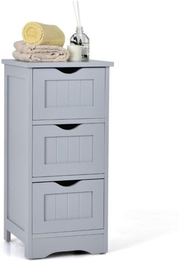 Furnibella Vrijstaande Badkamerkast – Midi Kast met 3 Lades (Grijs)