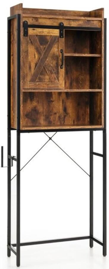 Furnibella Vrijstaande Toiletkast – Badkamerplank met Verstelbare Planken (Koffie)