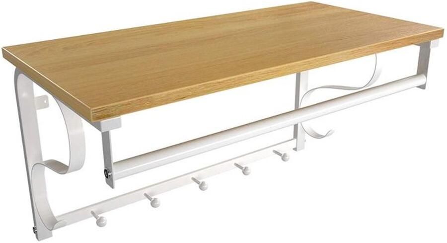 Furnibella _Wand kapstok Eiken & Wit 5 Haken Modern & Duurzaam Design