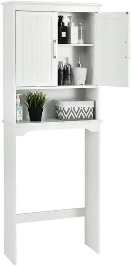 Furnibella -Wasmachinekast – Badkamerkast met verstelbare plank 63x23x168 cm-WIT