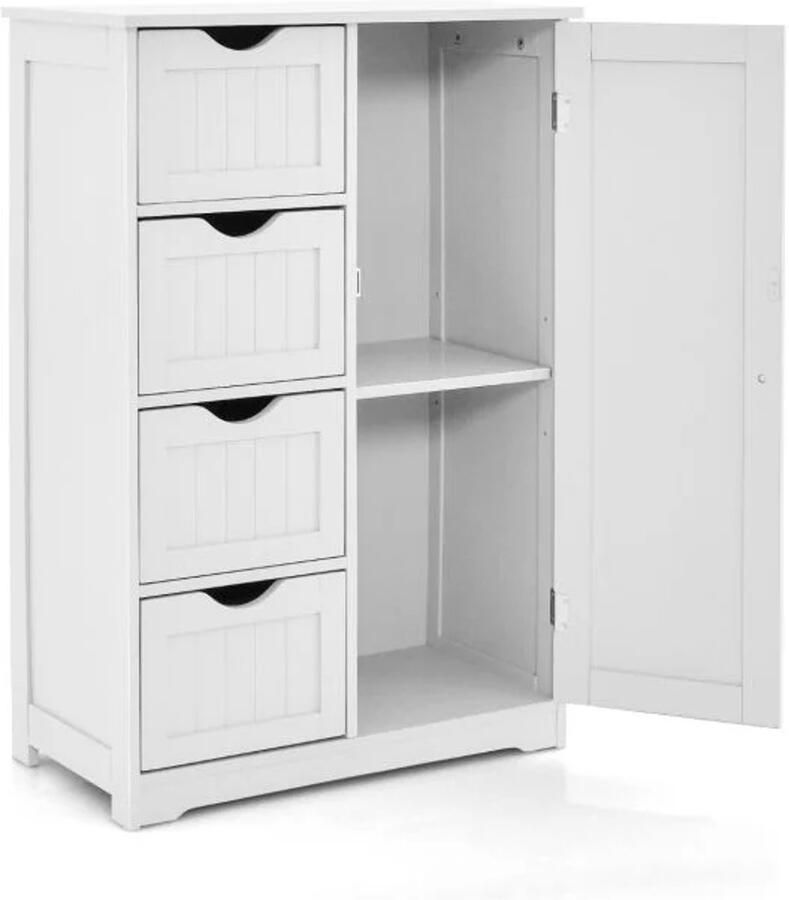 Furnibella -Witte badkamerkast – 4 lades en magnetisch deurslot