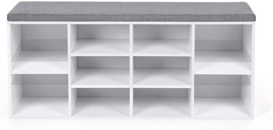 Furnibella _Witte Gevoerde Schoenenbank met Opbergruimte en Zitkussen