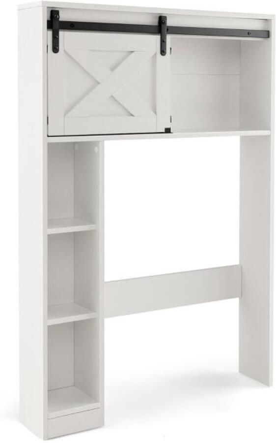 Furnibella -Witte houten toiletkast – Toiletplank met schuifdeur 84x17x128 cm