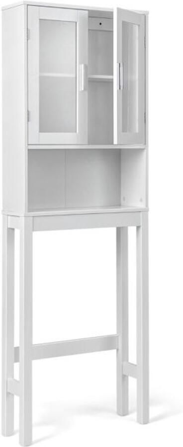 Furnibella -Witte vrijstaande toiletkast – Badkamerplank boven toilet 58x19x170 cm