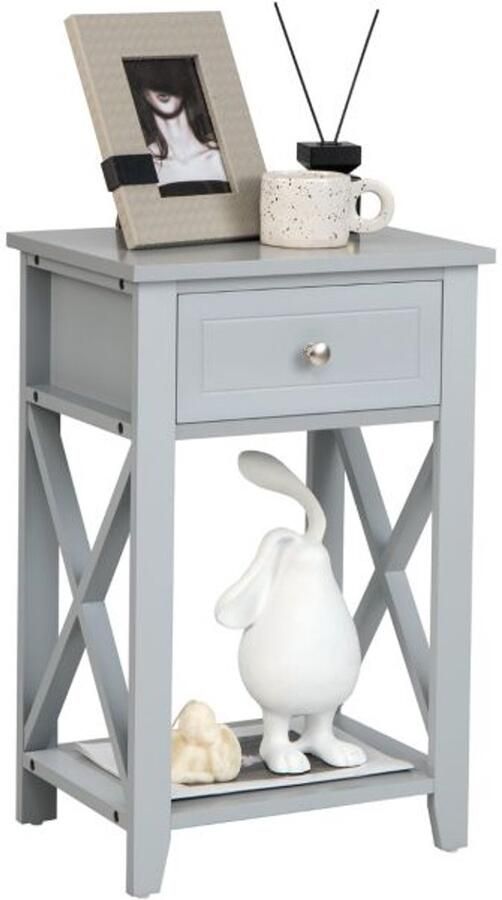 Furnibella X-Design Nachtkastje met Opbergvak en Lade – Moderne Bijzettafel of Salontafel (Grijs)