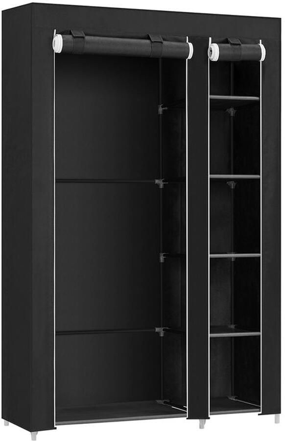 Furnibella _Zwarte stoffen kledingkast 175 x 110 cm met kledingstang en opbergplanken