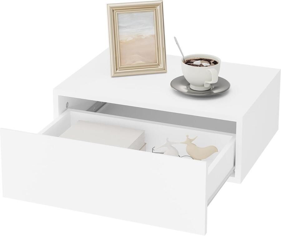 Furnibella Zwevend Nachtkastje – Wandrek met Lade 40 x 30 x 14 cm Hangend Nachtkastje Modern Wit