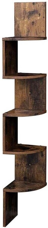 Furnibella -Zwevende Hoekplank in Houtlook – Functioneel en Minimalistisch Design-Donkerbruin vintage