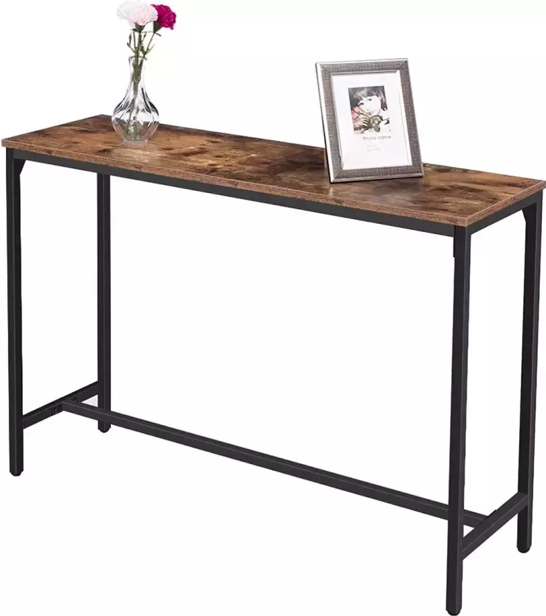 Furnibella gangtafel bijzettafel met verplaatsbare steunstang sofafel 100 x 30 x 72 cm industriële stijl stabiel voor woonkamer hal vintage EBF30XG01