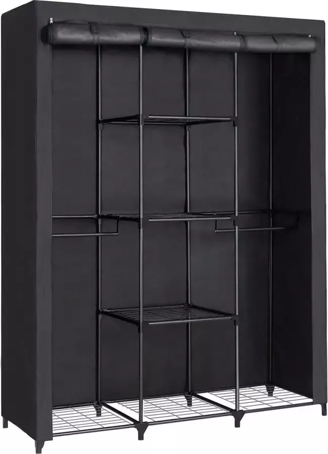 Furnibella Garderobe kast met ijzeren rasterplanken stoffen kast met deur en garderobes opbergkast non-woven voor slaapkamer zwart RYM34BK