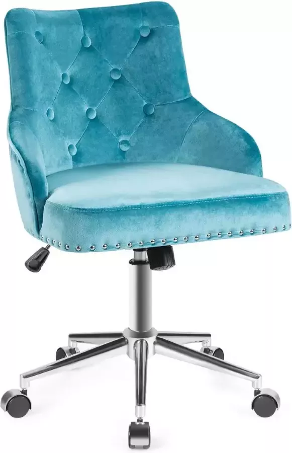 Furnibella _Gestoffeerde bureaustoel in hoogte verstelbare draaistoel fluwelen accent fauteuil 360° draaibare ontvangststoel verstelbare bureaustoel voor woonkamer slaapkamer studeerkamer (Blauwgroen)